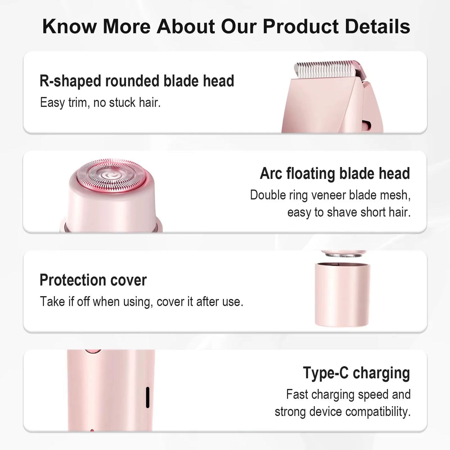 Women'S Electric Shaver Bikini Trimmer Waterproof Hair Remover 2-In-1 Painless Facial Body Trimmer for Armpits Legs