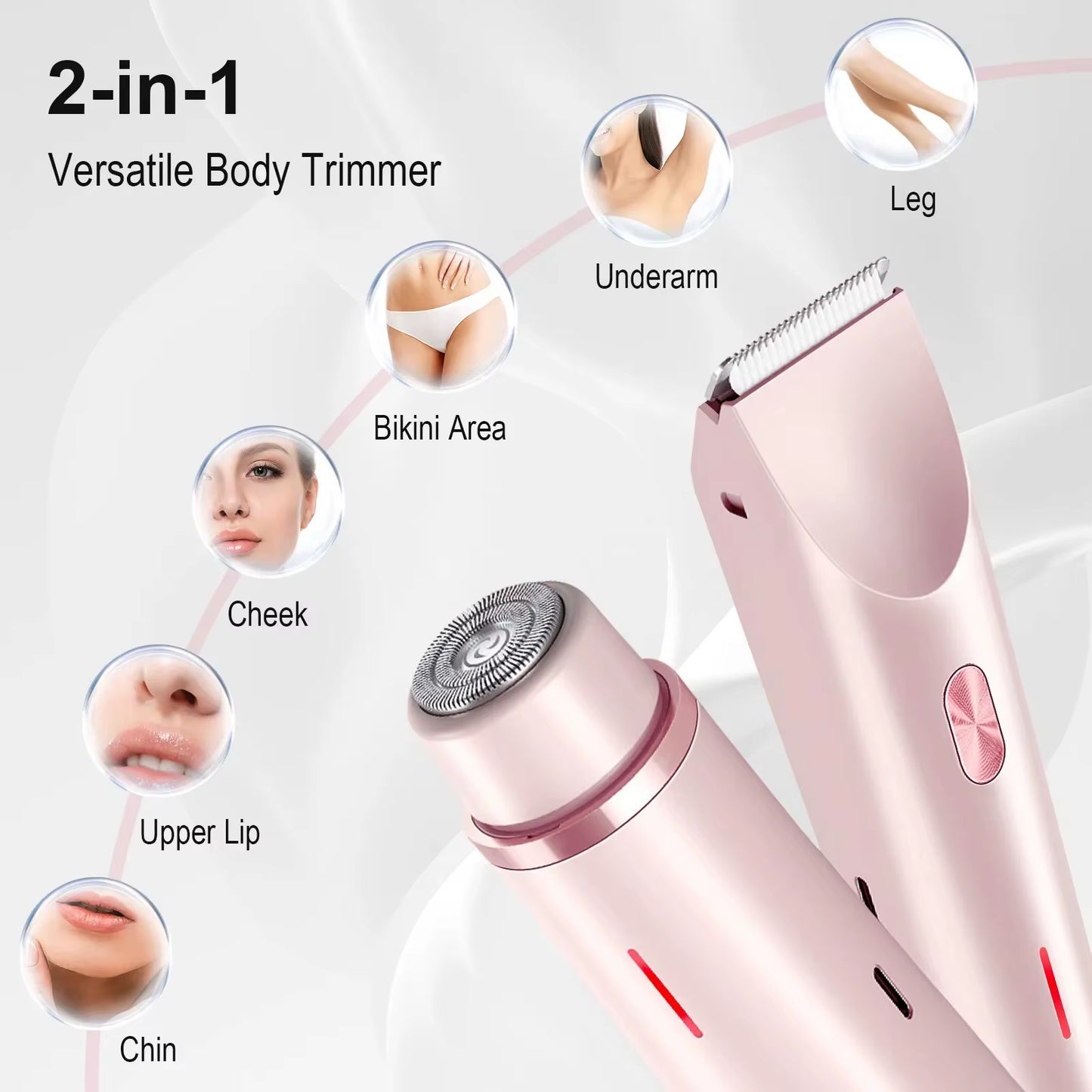 Women'S Electric Shaver Bikini Trimmer Waterproof Hair Remover 2-In-1 Painless Facial Body Trimmer for Armpits Legs