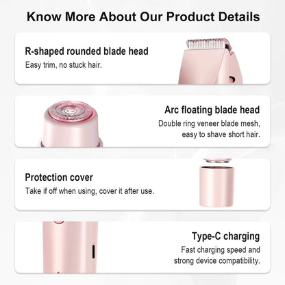 Women'S Electric Shaver Bikini Trimmer Waterproof Hair Remover 2-In-1 Painless Facial Body Trimmer for Armpits Legs