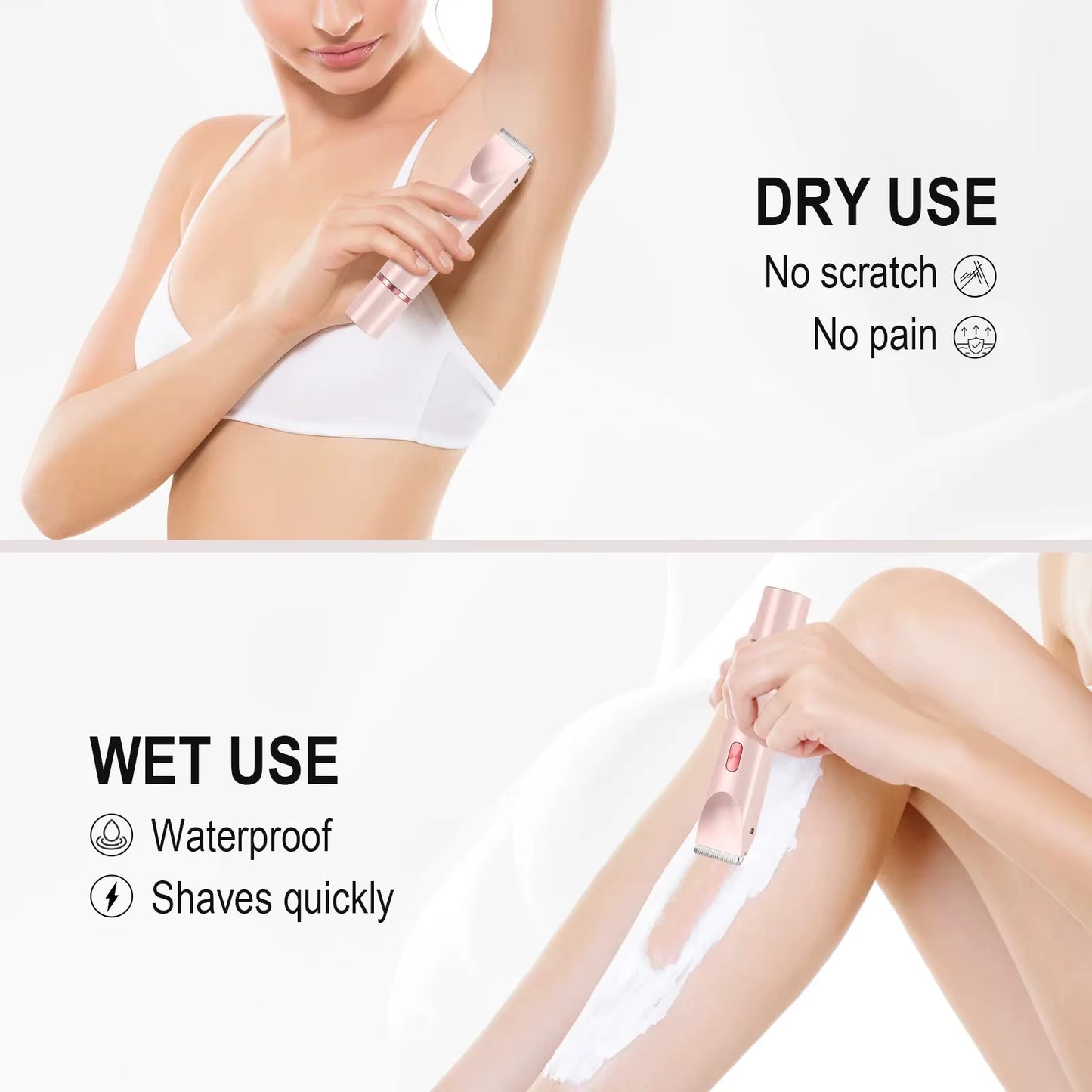 Women'S Electric Shaver Bikini Trimmer Waterproof Hair Remover 2-In-1 Painless Facial Body Trimmer for Armpits Legs