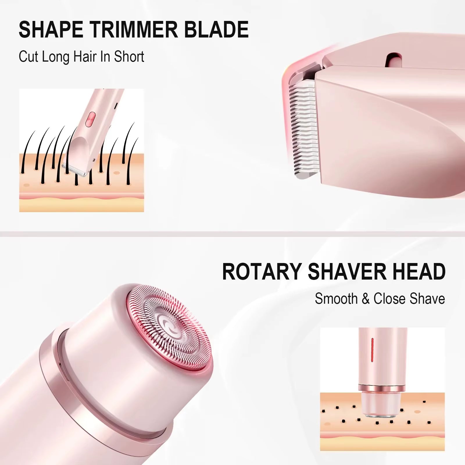 Women'S Electric Shaver Bikini Trimmer Waterproof Hair Remover 2-In-1 Painless Facial Body Trimmer for Armpits Legs